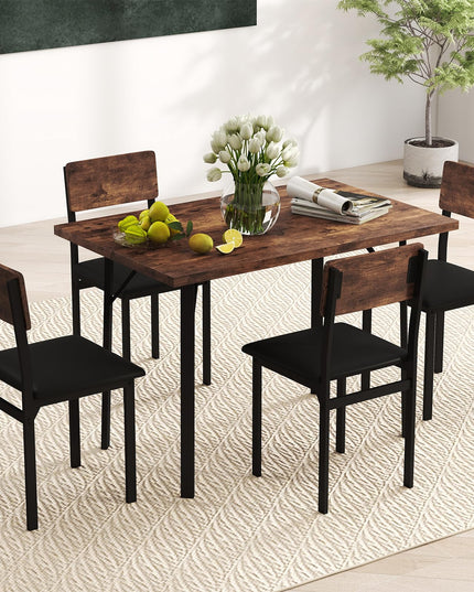 Giantex Industrial Kitchen Table and 4 PU Leather Upholstered Chairs with Metal Leg
