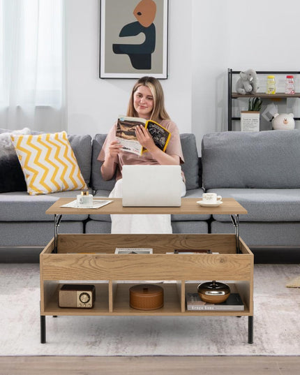 Giantex Lift Top Coffee Table - Living Room Center Table with Lifting Tabletop, Natural