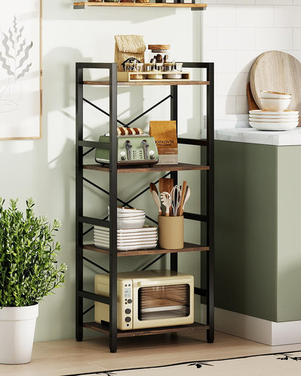 4-Tier Narrow Freestanding Display Shelf with Metal Frame & Wooden Storage Racks (1/2)