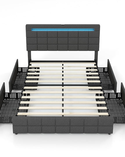 Giantex Bed Frame with LED Lights and 4 Drawers