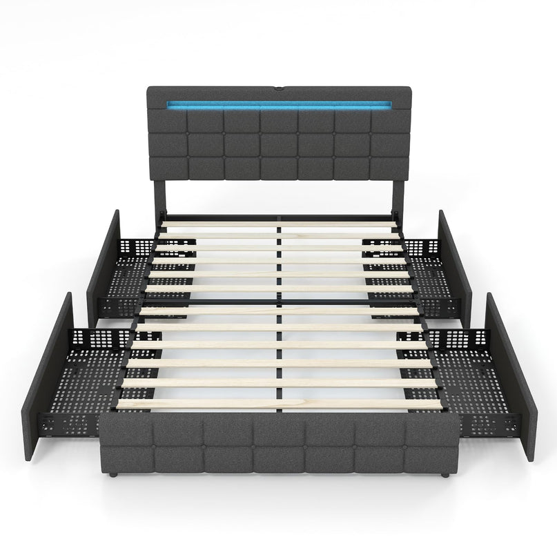 Giantex Bed Frame with LED Lights and 4 Drawers