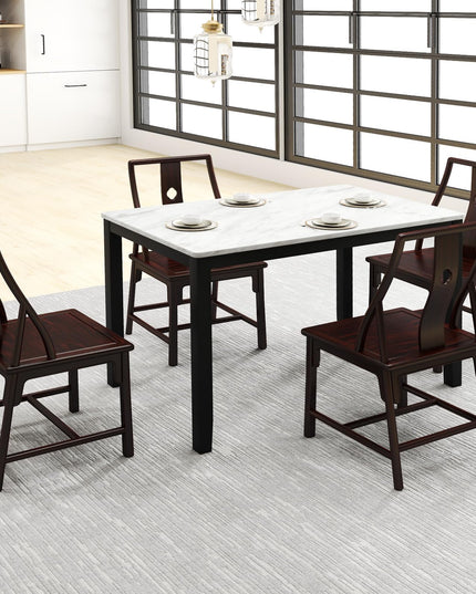 Giantex Dining Table for 4 People, 45" Rectangular Mid Century Kitchen Table with Faux Marble Tabletop