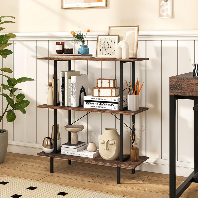 GIANTEX 3-Tier Bookshelf Industrial Bookcase with Open Shelves