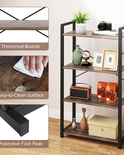 Giantex 4-Tier Bookshelf, Industrial Bookcase with Open Shelves, Metal Frame, 2 Anti-Toppling Kits