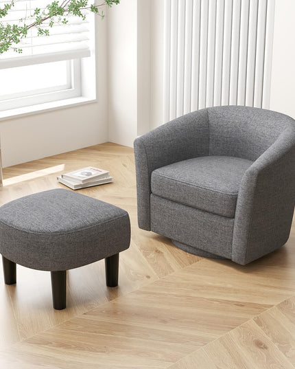 Giantex Swivel Accent Chair with Ottoman, Modern Barrel Club Chair w/Footrest
