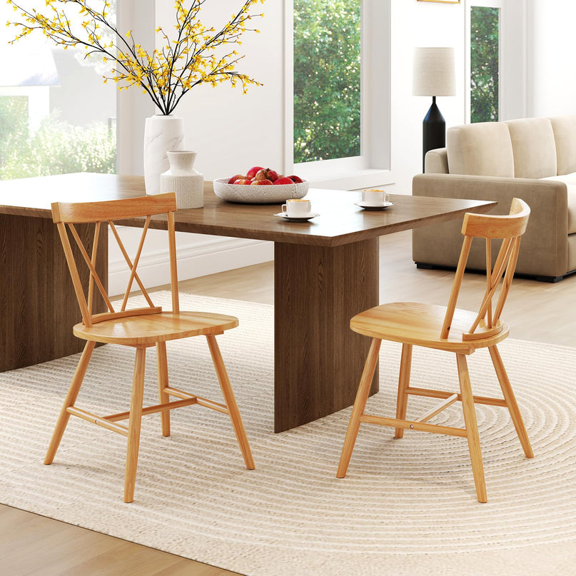Giantex Wooden Dining Chairs Set of 2/4, Farmhouse Windsor Kitchen Chairs w/Cross Back, Wide Seat