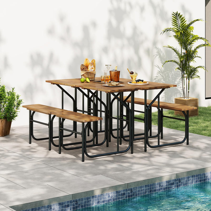 Giantex Single Picnic Table Bench Set with Rectangular Tabletop