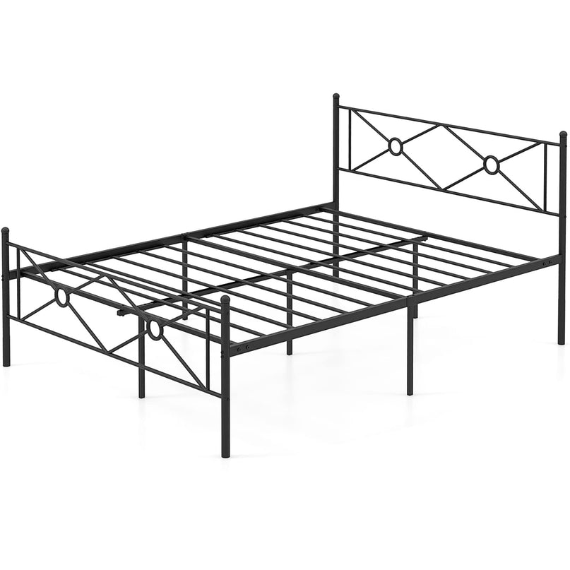 Giantex Full/Queen Size Metal Platform Bed Frame with Vintage Headboard and Footboard