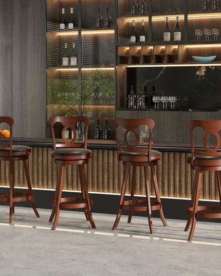 Giantex Swivel Bar Stools Set of 2, 24" Counter Height Barstools with Back, Solid Rubber Wood Frame