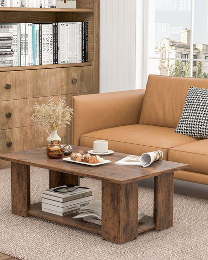 Giantex Rectangle Wood Center Table, 41" L 2-Tier Large Modern Tea Table w/Open Compartment