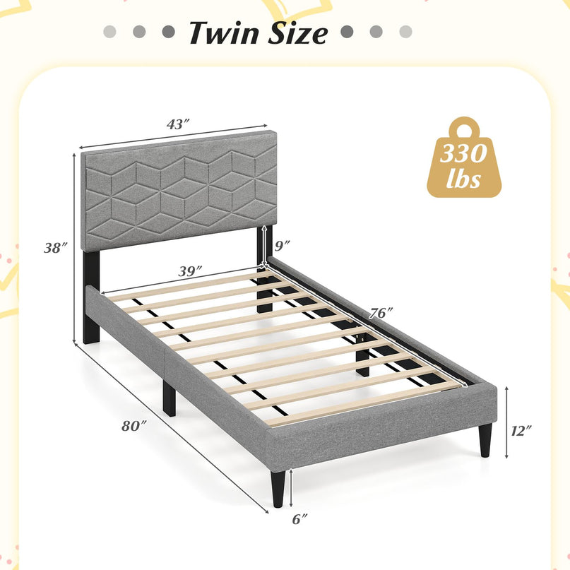 Giantex Modern Platform Bed with Linen Fabric Geometric Headboard | No Box Spring Needed