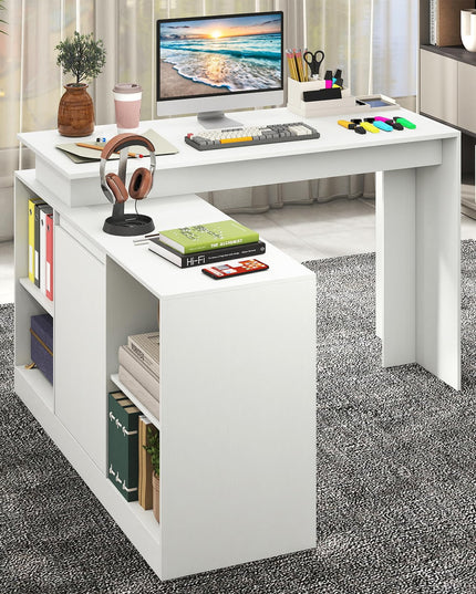 Bureau d'ordinateur d'angle moderne en L réversible Giantex 48" avec 2 portes et 4 compartiments de rangement ouverts