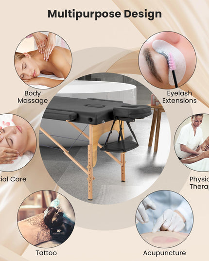Giantex Massage Table, Portable Massage Bed w/Carrying Case, 2-Section Salon Spa Facial Care Tattoo Bed