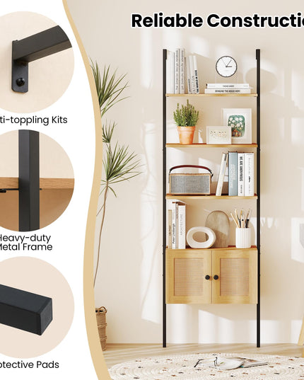 Giantex 5 Tier Ladder Bookcase with Rattan Cabinet