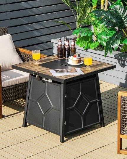 Fire Pits for Outside Outdoor Propane Fire Pit Table, 28" Patio Gas Fireplace W/ Lid & Lava Rocks