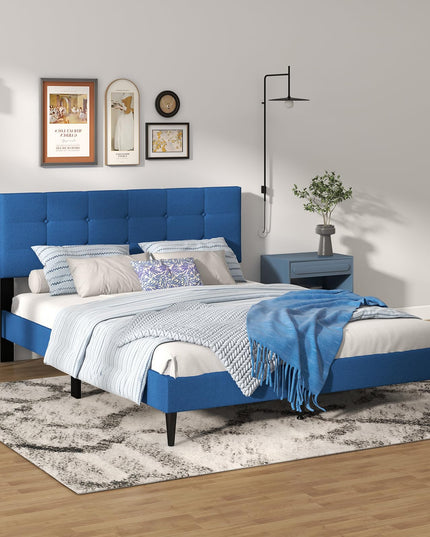 Giantex Platform Bed Frame with Button Tufted Headboard and Wooden Slats