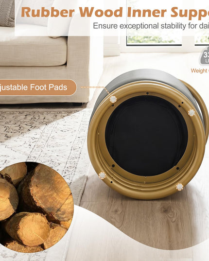 Giantex Modern Round Upholstered Vanity Stool with Gold Halo Metal Accent