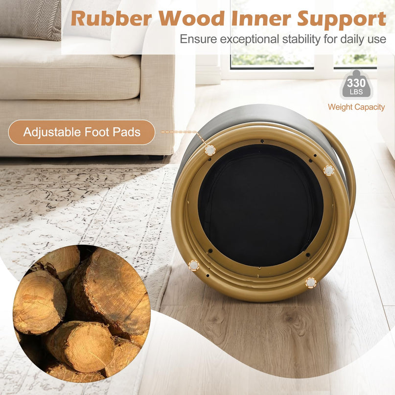 Giantex Modern Round Upholstered Vanity Stool with Gold Halo Metal Accent