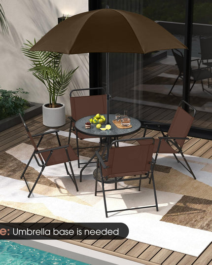 Giantex 6 Pieces Patio Dining Set, Folding Patio Chairs Set of 4, Tempered Glass Umbrella Table with Hole