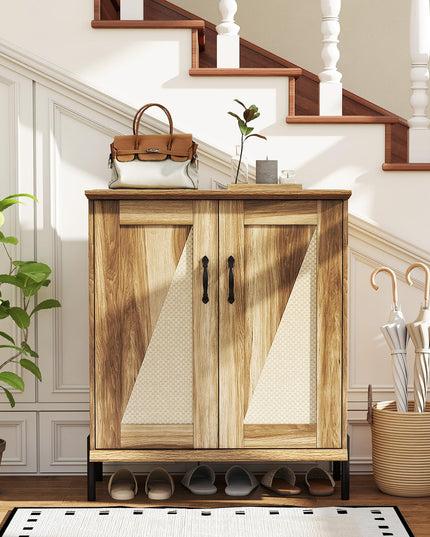 Giantex 5-Tier Farmhouse Shoe Storage Cabinet with Woven Rattan Doors