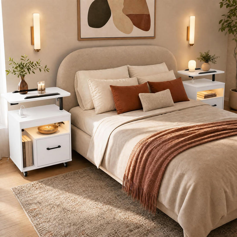 GIANTEX Rolling LED Nightstand with Charging Station (1/2)