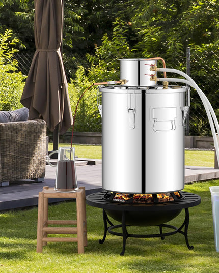 Giantex 5 or 10 Gal Alcohol Still,2 Pots Stainless Steel Alcohol Still, Multi-purpose Home Brewing Kit for DIY Whiskey, Brandy, Beer, Silver