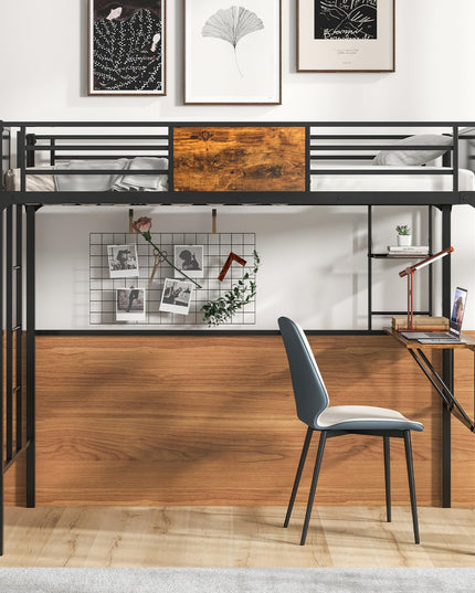 Giantex Loft Bed Twin Size with Desk and Storage Shelf
