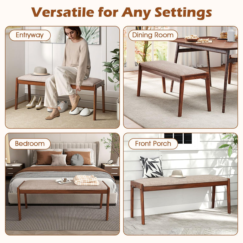 Giantex 45" Upholstered Entryway Bench with Rubber Wood Legs & Fabric Padded Seat