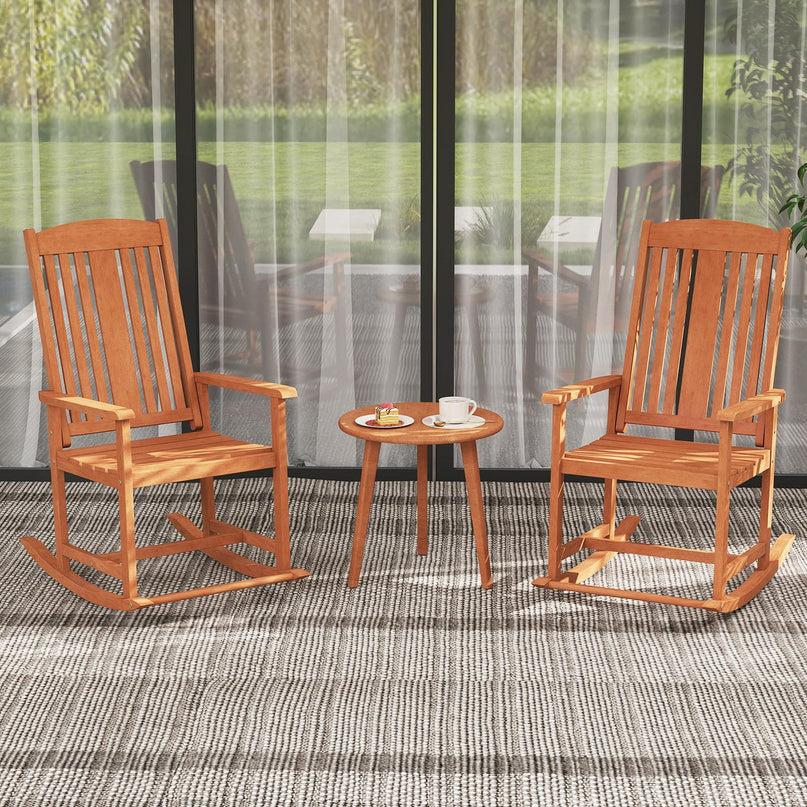 Giantex Solid Wood High Back Rocker with Slatted Sea Outdoor Rocking Chair