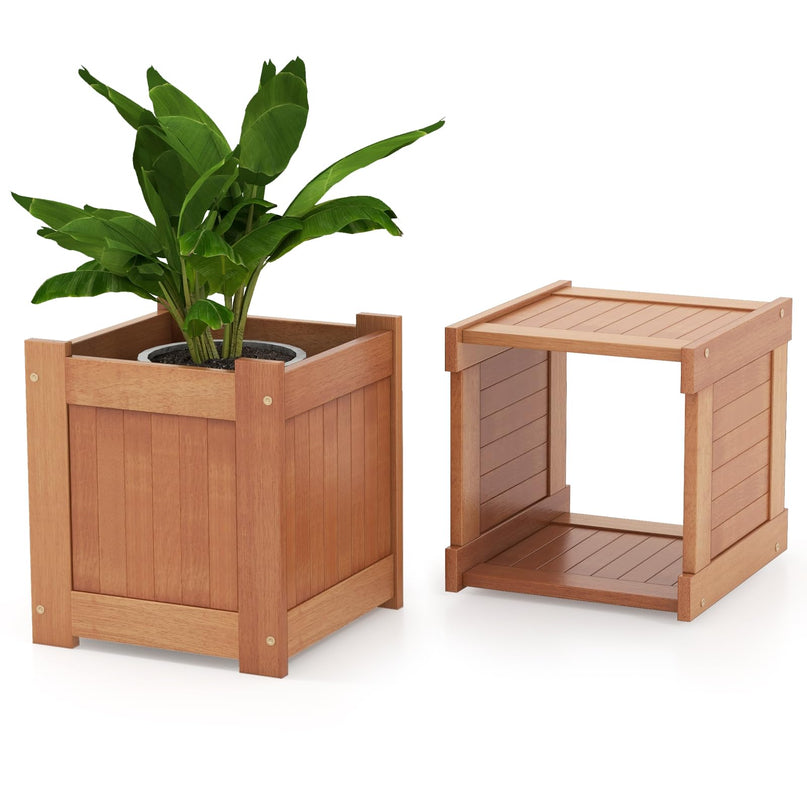 Giantex 3-in-1 Outdoor Bench with Large Raised Beds & 2 Planter Boxes