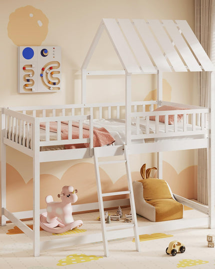 Giantex Twin Over Twin House Bunk Bed Low Loft Bed Frame