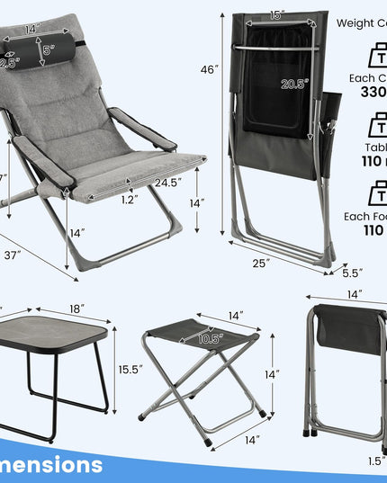 Giantex 5-Piece Patio Bistro Set, Folding Lounge Chairs with Footrest Stool & Side Table, Removable Cushion
