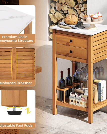 Giantex Acacia Wood Outdoor Side Table(With Drawer)