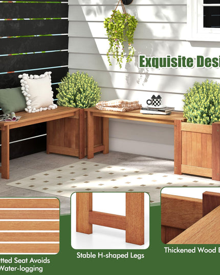 Giantex Outdoor Bench with Raised Garden Bed, Wood Seat with Teak Oil Finish, Planter Box with Open-Ended Base