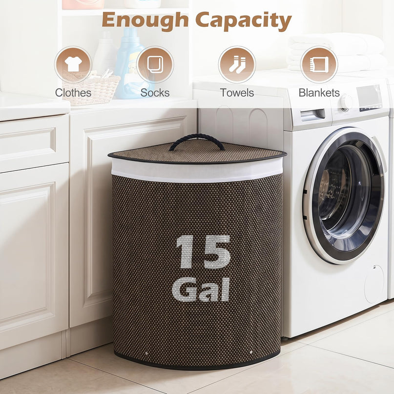 Giantex Corner Laundry Hamper with Lid for Small Spaces