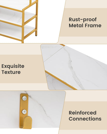 Giantex Corner Coat Rack with Shoe Bench, L-shaped Garment Rack with 5 Shelves & 7 Hooks