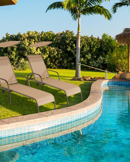 Giantex Patio Chaise Lounge Chair - Outdoor Beach Chair with Adjustable Canopy, Metal Frame Sunbathing Lounger for Outside