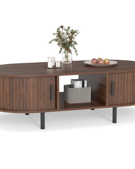 Giantex Oval Coffee Table 48 Inch Mid Century Modern Living Room Table