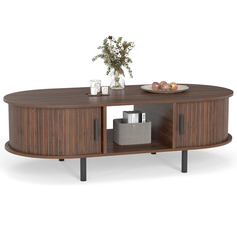 Giantex Oval Coffee Table 48 Inch Mid Century Modern Living Room Table