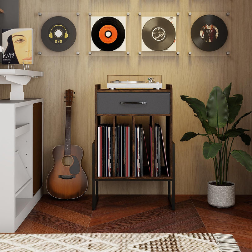 Meuble Tourne-disque Giantex avec tiroir et support de disques vinyles