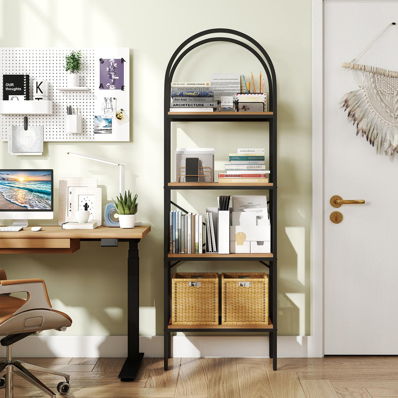 GIANTEX 4-Tier Arched Industrial Bookcase with Metal Frame (1/2)