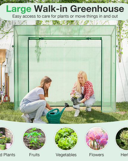 Giantex Walk-in Greenhouse, 4 Ground Stakes & Ropes, Outdoor Portable Mini Greenhouse w/ PE Cover