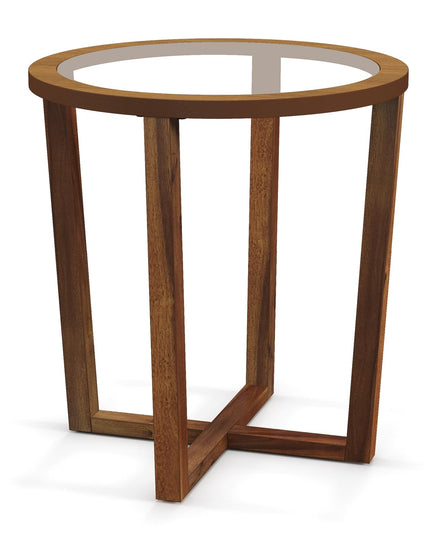 Giantex Glass Round End Table, Sofa Side Table with Transparent Tempered Glass Top