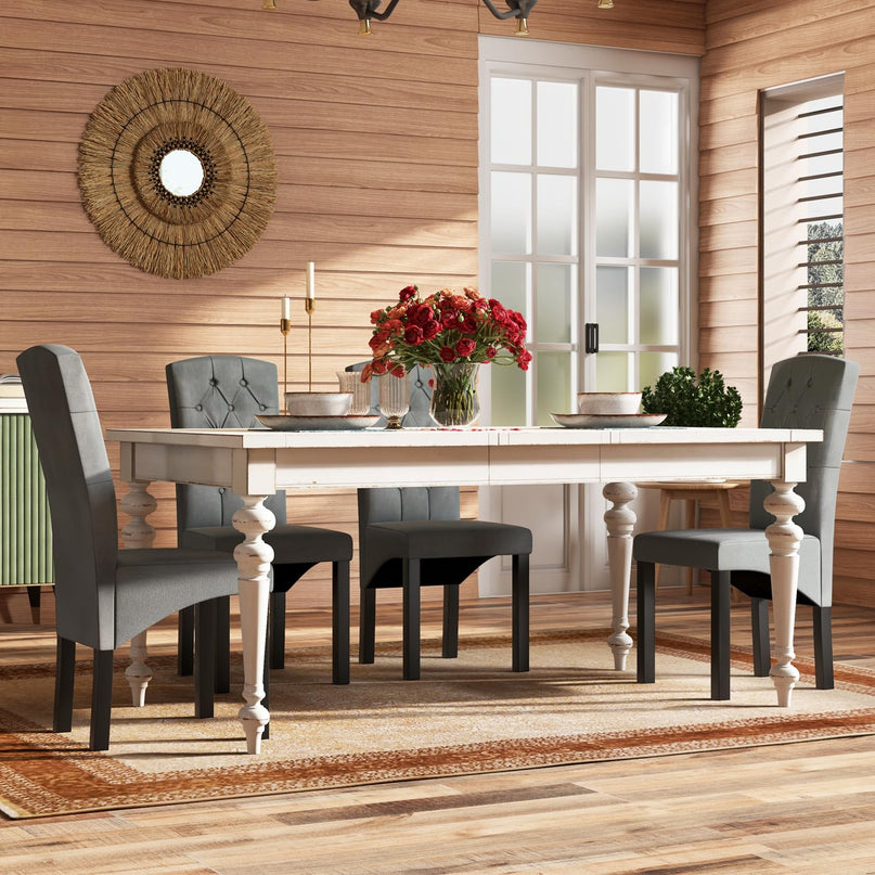 Giantex Modern Dining Chairs, Tufted Fabric Dining Room Chairs w/High Backrest, High-density Sponge Cushion