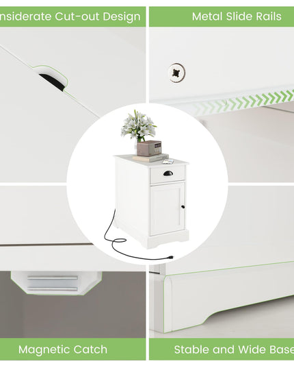 Table d'appoint Giantex avec station de recharge (lot de 2), table d'appoint à plateau relevable avec ports USB et prises électriques, blanc