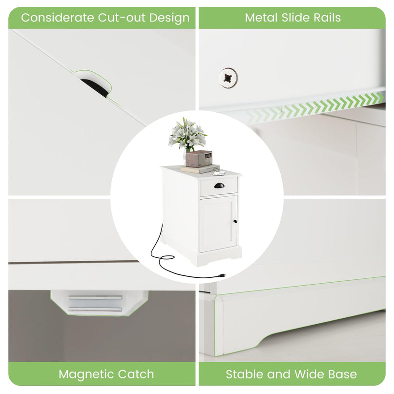 Giantex End Table with Charging Station Set of 2, Flip Top Side Table with USB Ports and Outlets, White