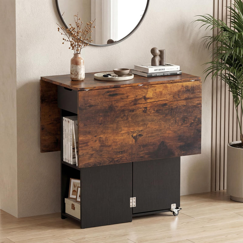 Table à manger pliante Giantex 47,5 po avec étagère de rangement à 2 niveaux et tiroir