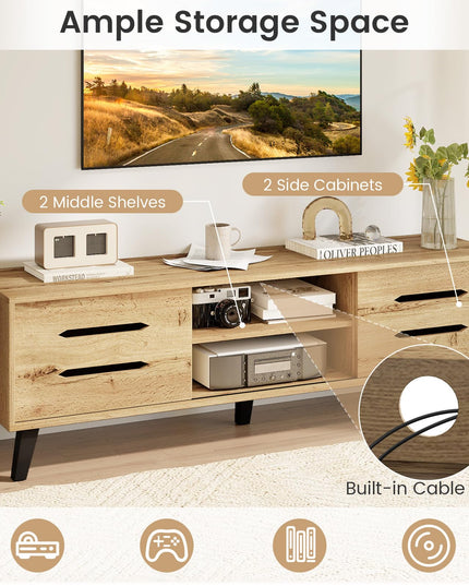Meuble TV moderne Mid-Century Giantex pour téléviseur de 55 à 65 pouces | Table console média en bois