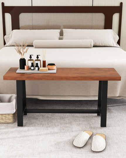 Giantex 40” Wood Dining Bench, 2 Person Entryway Shoe Bench with Metal Frame, Rectangular End of Bed Bench