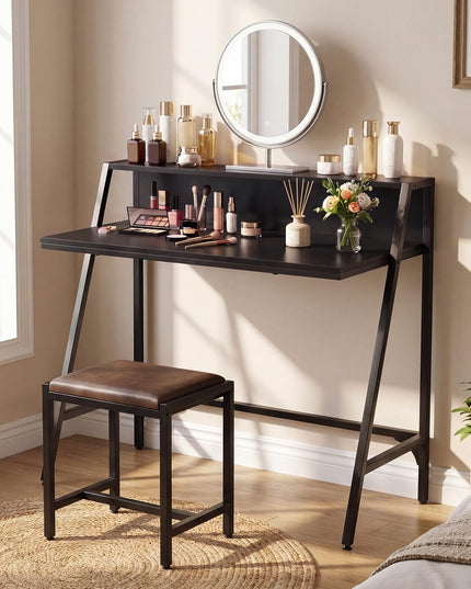 Giantex 31.5" Small Industrial Writing Desk with Raised Storage Shelf & Heavy-Duty Metal Frame